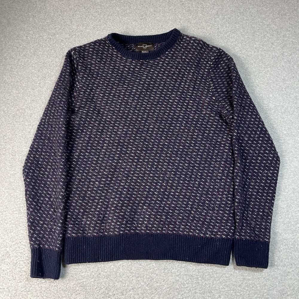 Black Brown 1826 Sweater Mens Medium Blue Wool Blend Pullover Birdseye Crewneck